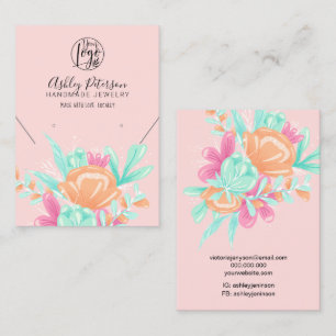 Carte De Visite logo floral rose turquoise collier d'oreille bijou