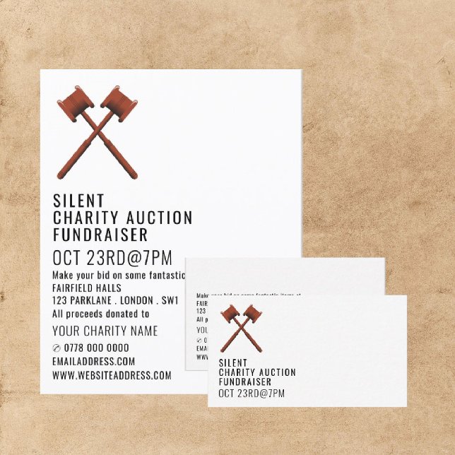Carte De Visite Logo Gavels, Silent Charity Auction Event Advert (Créateur téléchargé)