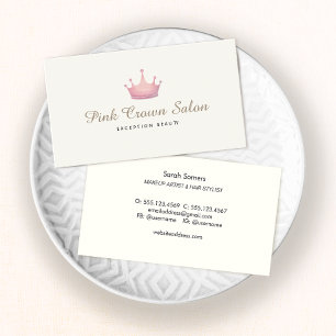 Carte De Visite Logo Girly Pink Crown, salon de beauté maquillage
