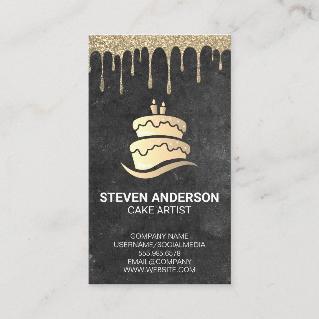 Carte De Visite Logo Gold Cake | Parties scintillant d'or à glace (Devant)