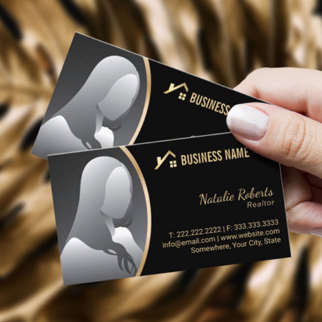 Carte De Visite Logo Gold House Realtor Immobilier Photo noir (Créateur téléchargé)