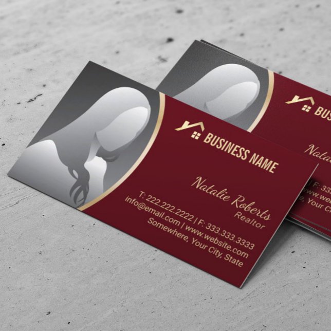 Carte De Visite Logo Gold House Realtor Immobilier Photo rouge (Créateur téléchargé)