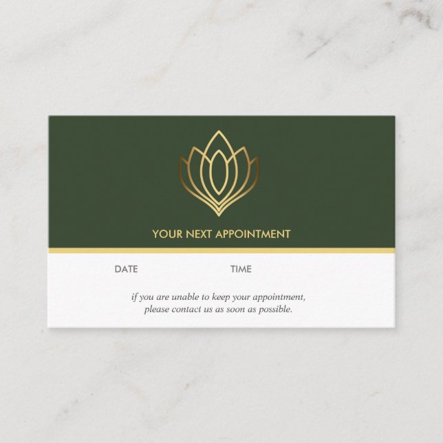 Carte De Visite Logo Gold Lotus | Vert | massage bien-être yoga (Devant)