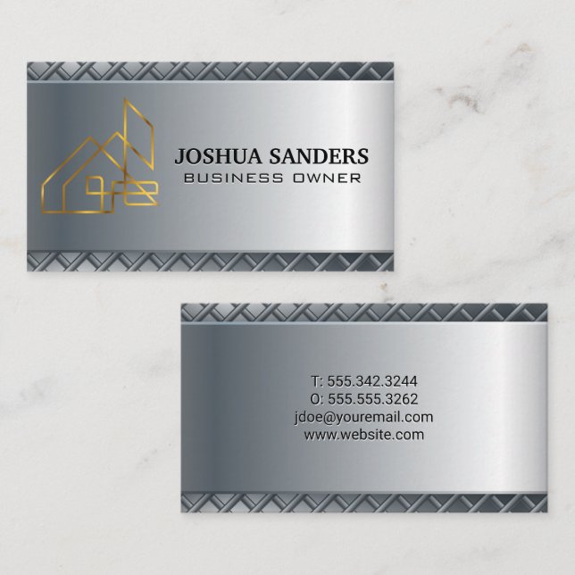 Carte De Visite Logo Gold Real Estate | Arrière - plan métallique (Devant / Derrière)