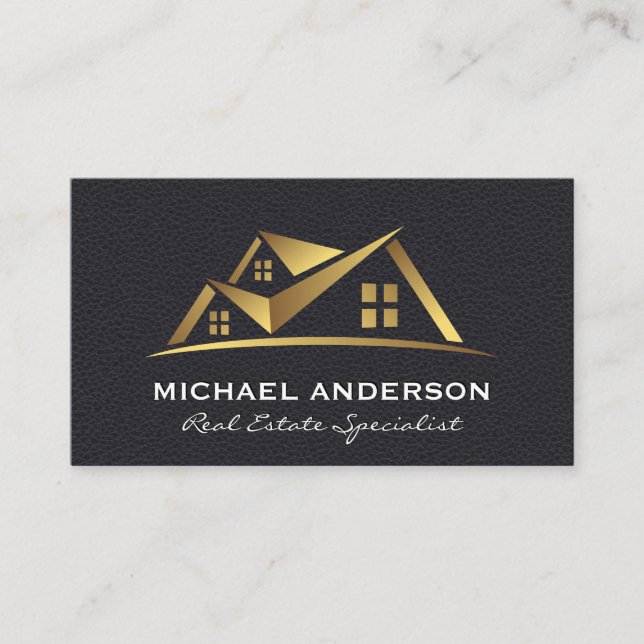 Carte De Visite Logo Gold Real Estate | Cuir (Devant)