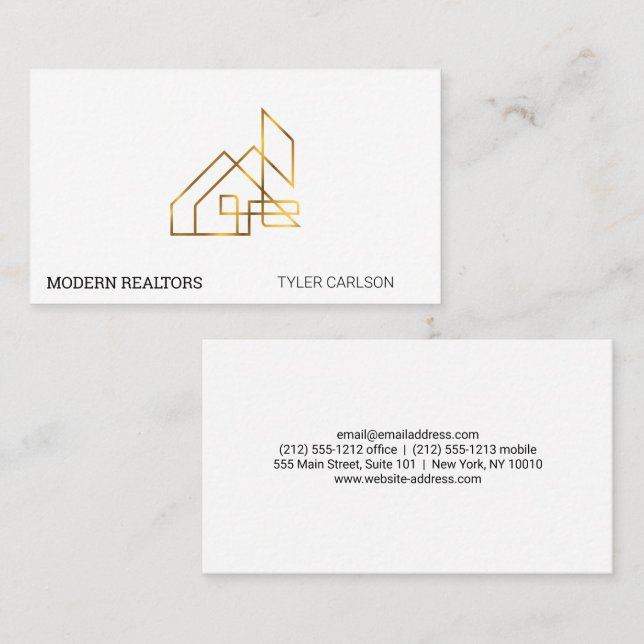 Carte De Visite Logo Gold Real Estate Modern (Devant / Derrière)
