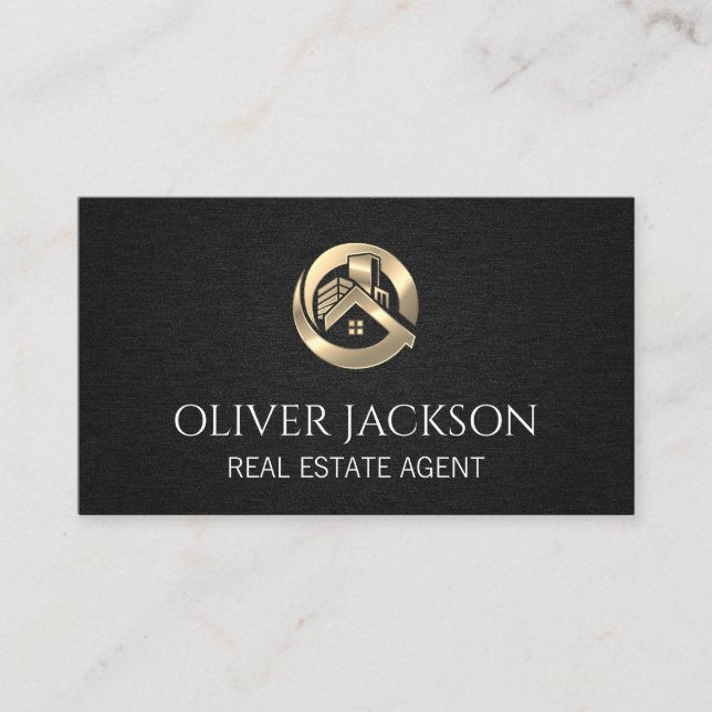 Carte De Visite Logo Gold Real Estate | Texture noire (Devant)