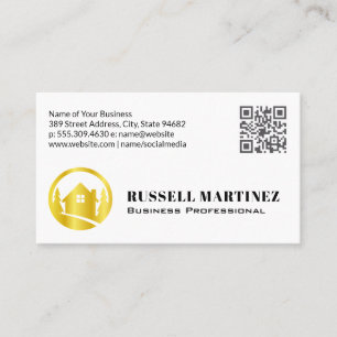 Carte De Visite Logo Gold Real Estate Trees Code QR
