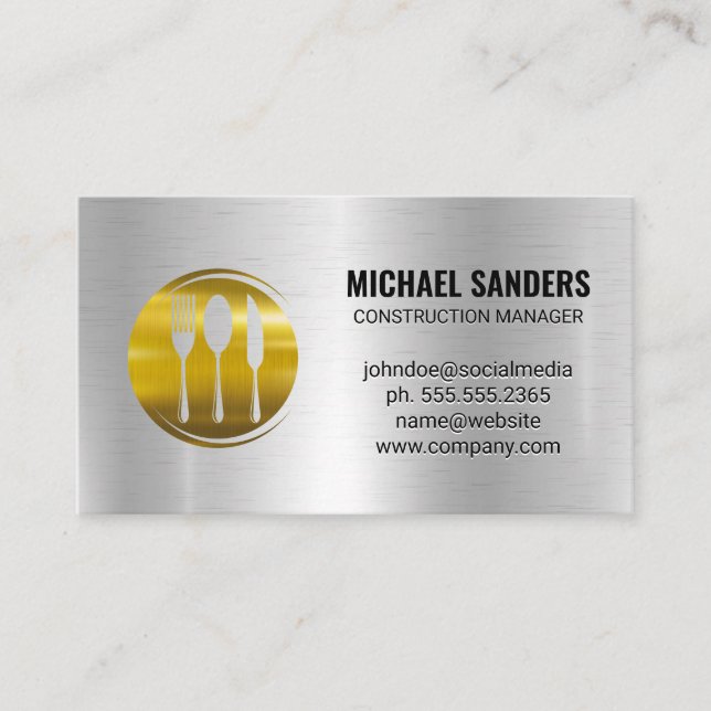 Carte De Visite Logo Gold Silverware | Arrière - plan métallique (Devant)