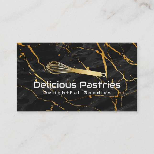 Carte De Visite Logo Gold Whisk | Marbre noir (Devant)
