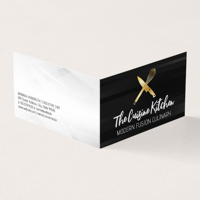 Carte De Visite Logo Golden Chef Knife Whisk (Extérieur)