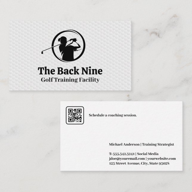 Carte De Visite Logo Golfer Swinging | Golf Ball Motif (Devant / Derrière)