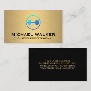Carte De Visite Logo Gym Weight   Or métallique