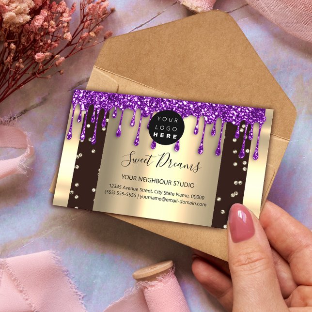 Carte De Visite Logo Hair maquillage clous SPA QR Code Drips (Créateur téléchargé)