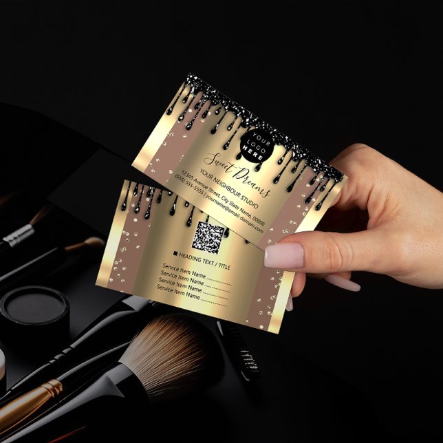 Carte De Visite Logo Hair maquillage clous SPA QR Code Gold Skin (Créateur téléchargé)