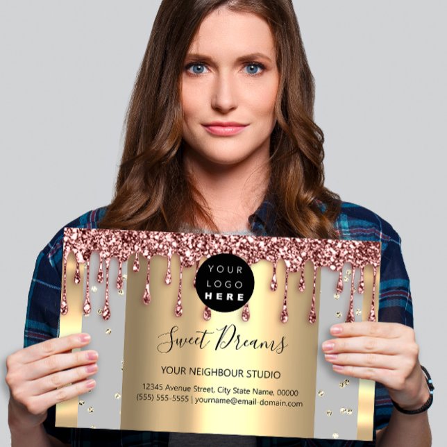 Carte De Visite Logo Hair maquillage clous SPA QR Code Gris (Logo Hair Makeup Nails Drips SPA QR Code Gray Business Card)