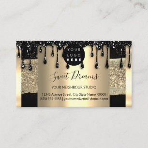 Carte De Visite Logo Hair maquillage clous SPA QRCode Gold Busin