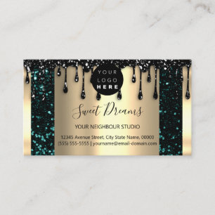 Carte De Visite Logo Hair maquillage clous SPA QRCode Turquoise Go
