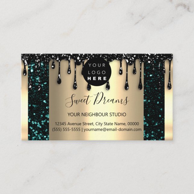 Carte De Visite Logo Hair maquillage clous SPA QRCode Turquoise Go (Devant)
