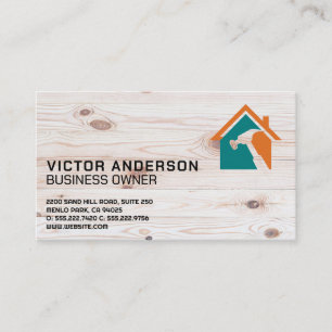 Carte De Visite Logo Hammer Home   Fond en Bois   Homme à Tout Fai