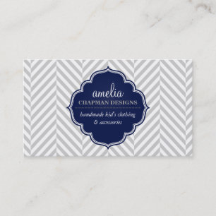 Carte De Visite LOGO herringbone moderne motif gris badge marine