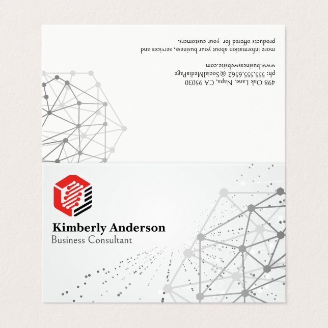 Carte De Visite Logo Hexagonal Tech moderne | Arrière - plan résea (Extérieur déplié)