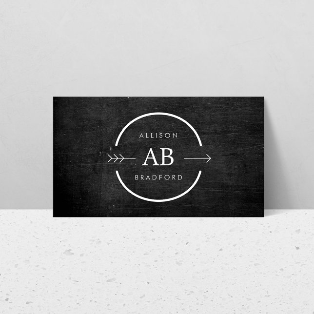 Carte De Visite LOGO HIP & EDGY MONOGRAM avec FLÈCHE sur BOIS NOIR (Créateur téléchargé)