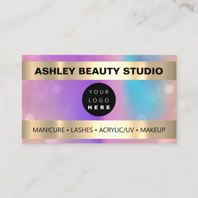Carte De Visite Logo Hologramme or du coiffeur de maquillage (Devant)