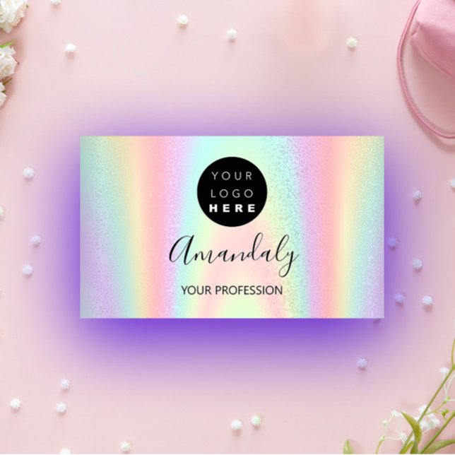 Carte De Visite Logo Holographe de l'artiste des ongles Lash (Nail Artist Lash Hairdresser Logo Holograph Business Card)
