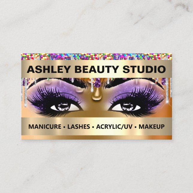 Carte De Visite Logo Holographe Rose Parties scintillant de maquil (Devant)