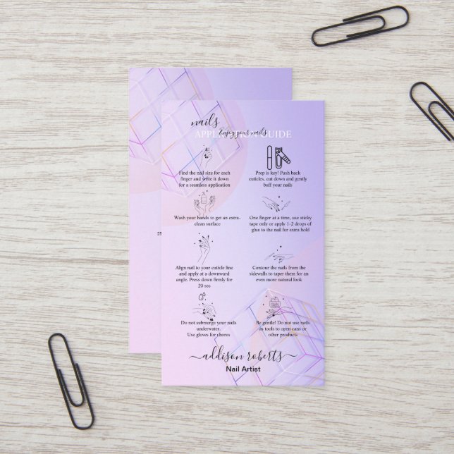 Carte De Visite Logo Holographique moderne élégant violet (Devant/Arrière en situation)