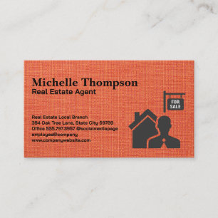 Carte De Visite Logo immobilier à vendre   Texture en tissu rouge