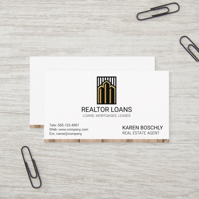 Carte De Visite Logo immobilier | Accueil Découpe en bois (Devant/Arrière en situation)