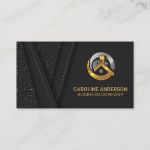 Carte De Visite Logo immobilier Arrière - plan Black Luxury Gold