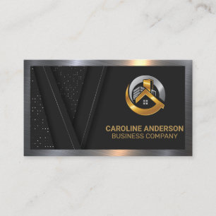 Carte De Visite Logo immobilier Black Luxury Gold Métallique
