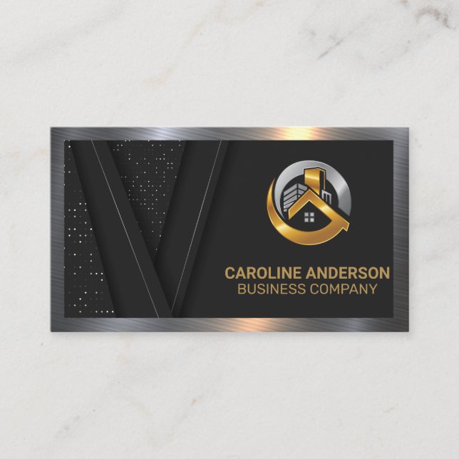 Carte De Visite Logo immobilier | Black Luxury Gold | Métallique (Devant)