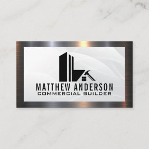 Carte De Visite Logo immobilier commercial Builder   Bordure métal