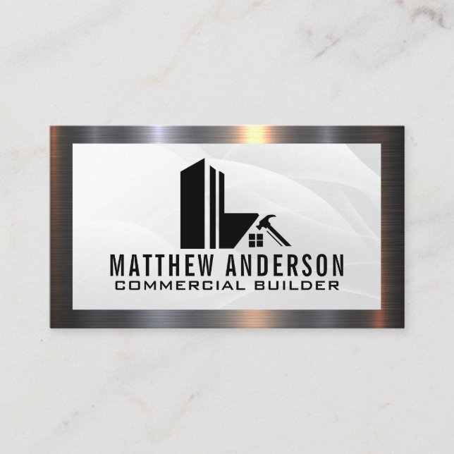 Carte De Visite Logo immobilier commercial Builder | Bordure métal (Devant)