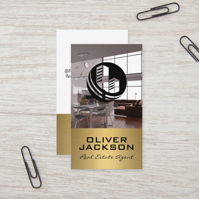 Carte De Visite Logo immobilier | Intérieur moderne (Devant/Arrière en situation)