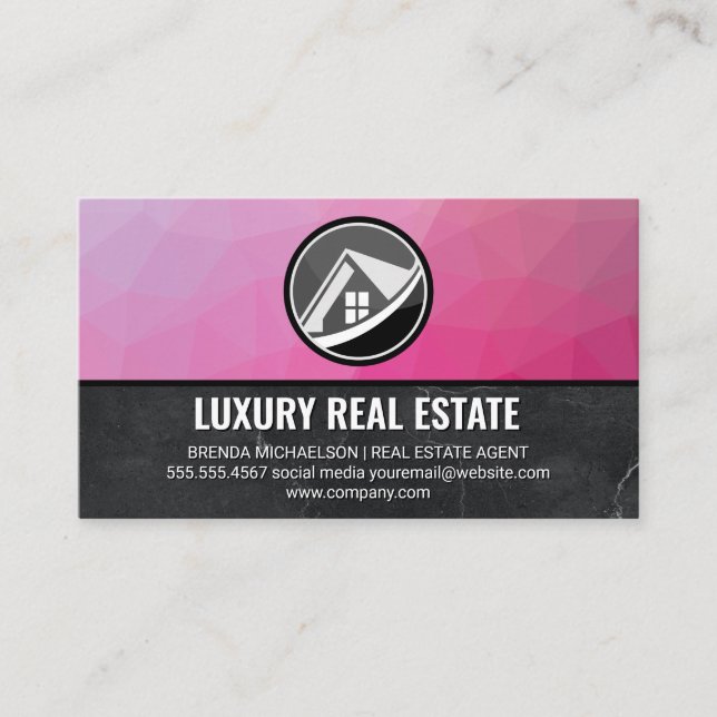 Carte De Visite Logo immobilier | Magenta Géométrique | Marbre (Devant)