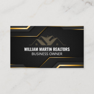 Carte De Visite Logo immobilier Métallurgique Noir géométrique