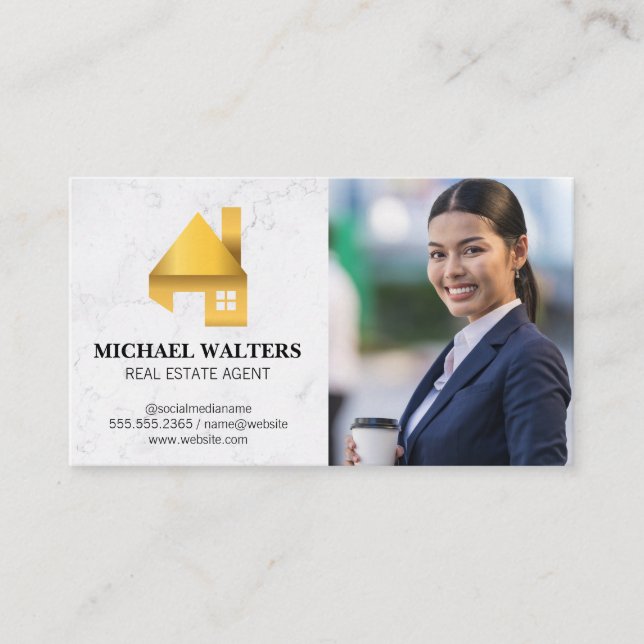 Carte De Visite Logo Immobilier Or | Femme d'affaires  (Devant)