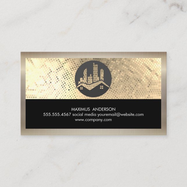 Carte De Visite Logo immobilier Sequin Or Metallic (Devant)