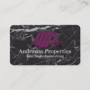 Carte De Visite Logo immobilier violet Marbre noir