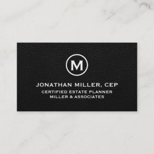 Carte De Visite Logo initial minimaliste en cuir noir