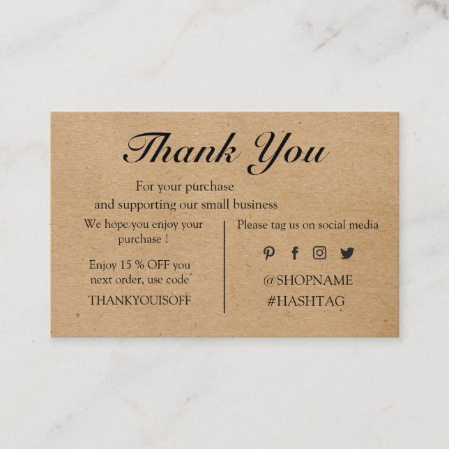 Carte De Visite Logo Kraft papier personnalisé merci avec les étoi (Devant)
