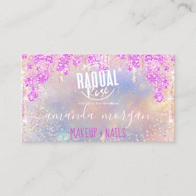 Carte De Visite Logo Lash Holographe rose clous maquillage cheveux (Devant)
