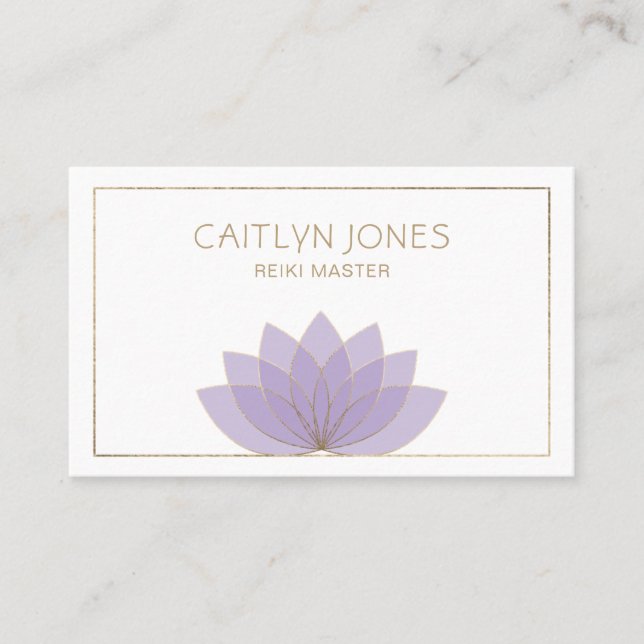 Carte De Visite Logo Lotus Purple Et Or Yoga | Reiki (Devant)
