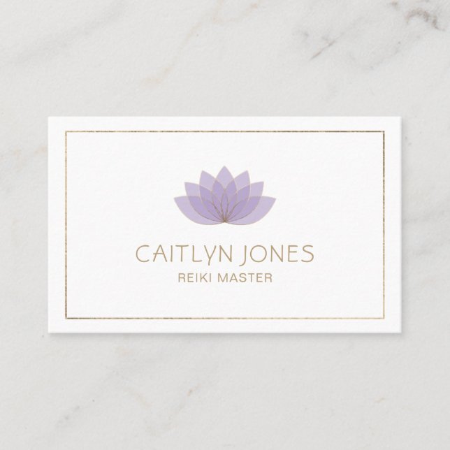 Carte De Visite Logo Lotus Purple Et Or Yoga | Reiki (Devant)