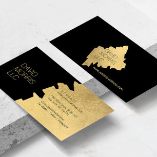 Carte De Visite Logo Luxe Abstrait Gold Brushstroke sur Noir